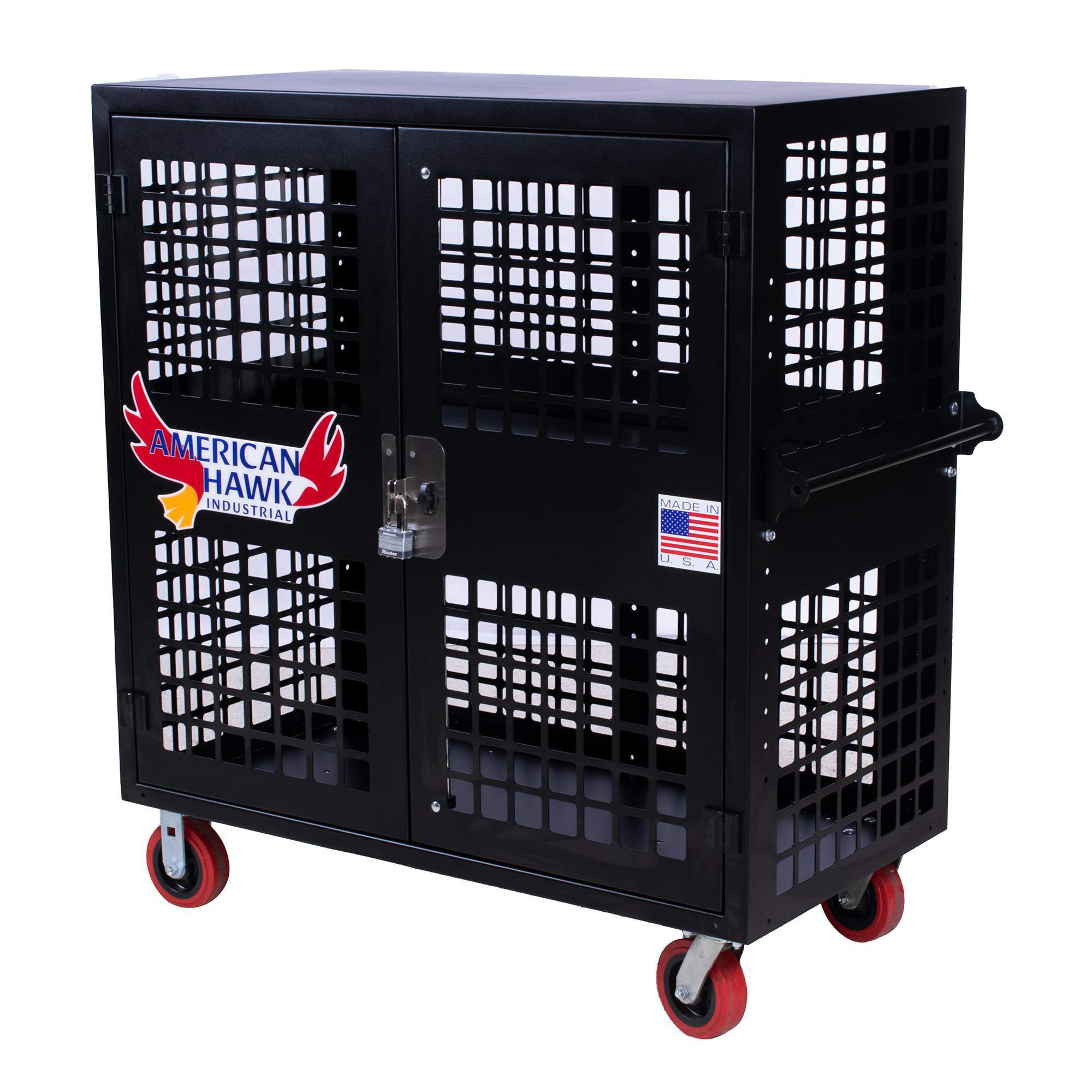 Security Carts, Industrial Security Rolling Cart, Locking Cage, Shop Equipment, 48″ x 24″ Rolling Security Cart, AH1550 Security Cart, American Hawk Industrial, Dee-Blast